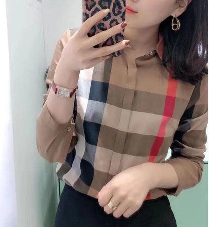 Women's Blouses & Shirts Designer Women Fashion Classic New Plaid T-Shirt Plus Size Casual Long Sleeve Top