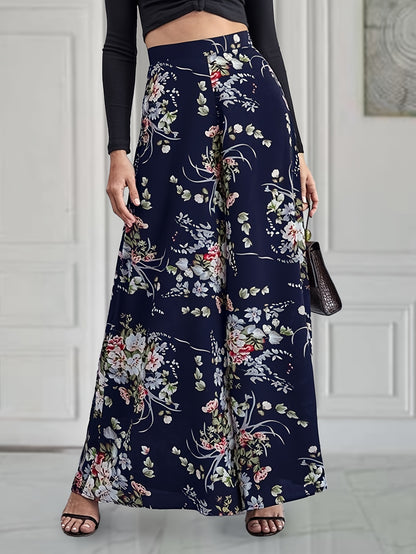 vlovelaw  Floral Print Wide Leg Pants, Elegant High Waist Flowy Pants, Women's Clothing