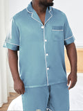 2PCS Plus Size Mens Luxury Sleepwear Set - Soft Short Sleeve Lapel Top & Pants - Lightweight, Summer-Ready, Comfortable Lounge Wear for Stylish Nights