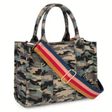 Chic Camo Canvas Tote Bag - Versatile Crossbody with Adjustable Strap for Daily Use & Casual Outings