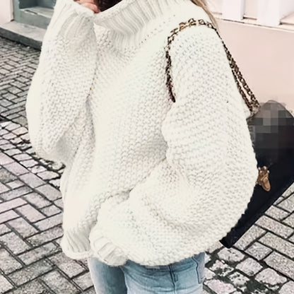 vlovelaw  Solid Turtle Neck Pullover Sweater, Casual Long Sleeve Sweater For Fall & Winter, Women's Clothing