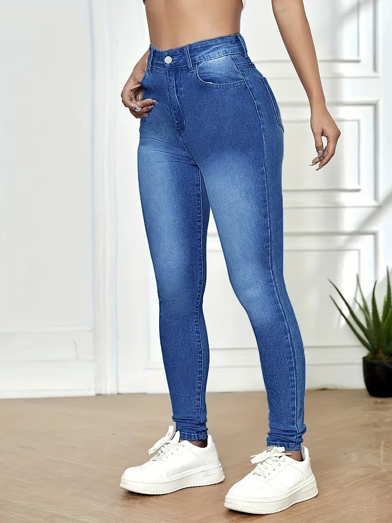 vlovelaw Stretchy High-Rise Blue Jeans, High Waist Ankle Length Pencil Jeans, Comfortable Pants To Wear Every Day, Women's Clothing & Denim