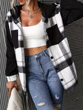 vlovelaw  Plaid Print Hooded Jacket, Casual Button Front Long Sleeve Outerwear, Women's Clothing