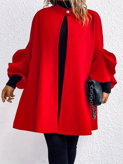 vlovelaw  Plus Size Button Front Coat, Casual Ruffle Sleeve Coat For Fall & Winter, Women's Plus Size Clothing