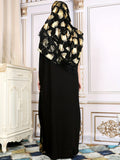 vlovelaw  Leaf Print Crew Neck Kaftan Abayas, Elegant Short Sleeve Maxi Dress With A Hijab, Women's Clothing