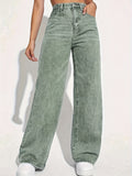 vlovelaw  Plain Loose Fit Baggy Jeans, Slant Pockets Non-Stretch Casual Wide Legs Jeans, Women's Denim Jeans & Clothing