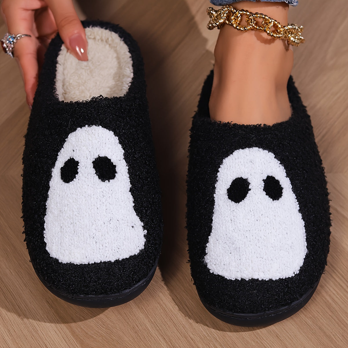 Cozy Halloween Cartoon Slippers - Warm, Plush Open-Toe Home Shoes with Strappy Back Support