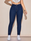 vlovelaw  Plain Slight-Stretch Skinny Jeans, Slim Fit Patch Pockets Casual Denim Pants, Women's Denim Jeans & Clothing