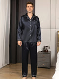 Mens Ultra-Comfortable Solid Pajama Set - Stylish Lapel Shirt & Elastic Waist Pants - Soft Lounge Wear for Year-Round Cozy Indoor Living