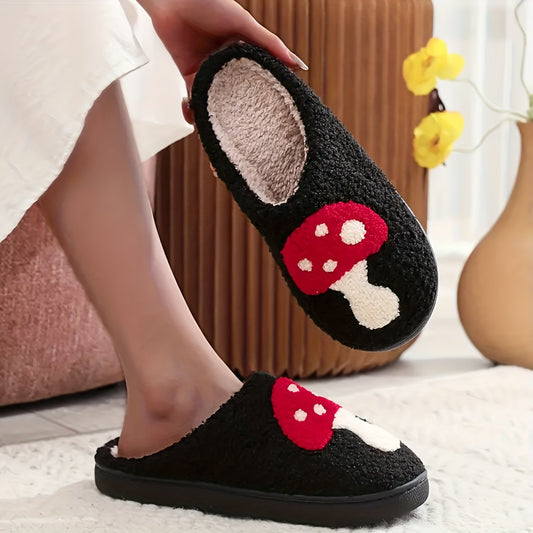 Mushroom Wonderland - Ultra-Soft Plush Slippers with Closed Toe - Cozy Indoor Winter Shoes for Luxurious Comfort