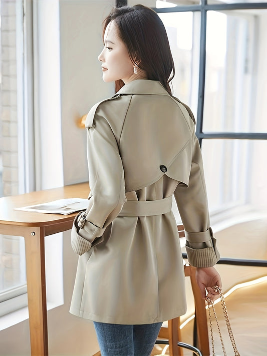 vlovelaw  Double-breasted Notched Collar Coat, Casual Long Sleeve Pocket Coat For Fall & Winter, Women's Clothing