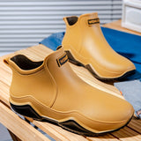 Men's Solid Color Classic Slip On Waterproof Rain Boots, Comfy Non Slip Durable Casual Water Shoes For Men's Outdoor Activities