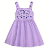 Adorable Girls Floral Embroidered Sundress - Soft Cotton for Summer Holidays, Perfect for Casual Outings and Vacation Fun