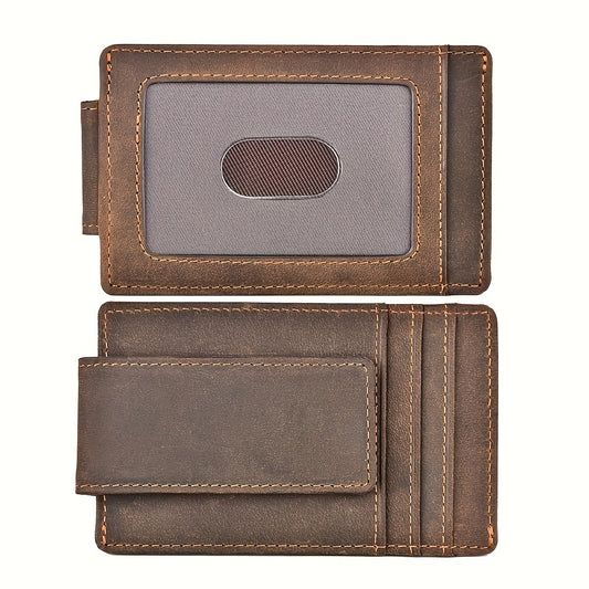 1pc Vintage Coffee PU Leather Minimalist Front Pocket Wallet - Strong Slim Credit Card Holder with ID Windows and Money Clip - Durable, Compact, and Stylish Accessory for Men