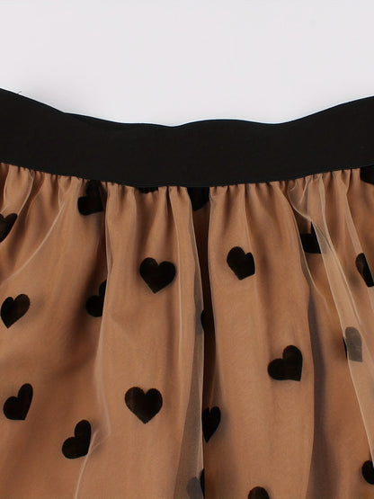 vlovelaw  Heart Print Mesh Overlay Skirt, Elegant Skirt For Spring & Summer, Women's Clothing