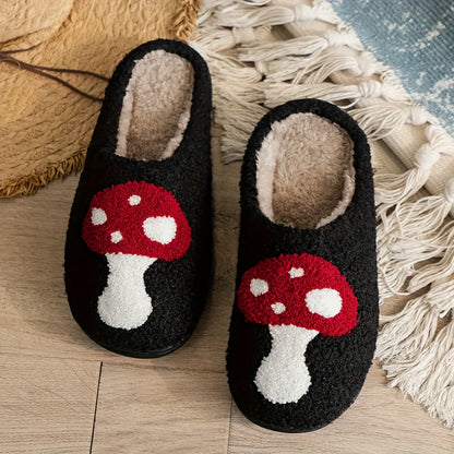 Mushroom Wonderland - Ultra-Soft Plush Slippers with Closed Toe - Cozy Indoor Winter Shoes for Luxurious Comfort