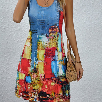 Color Block Sleeveless Dress, Casual Tank Dress For Spring & Summer, Women's Clothing