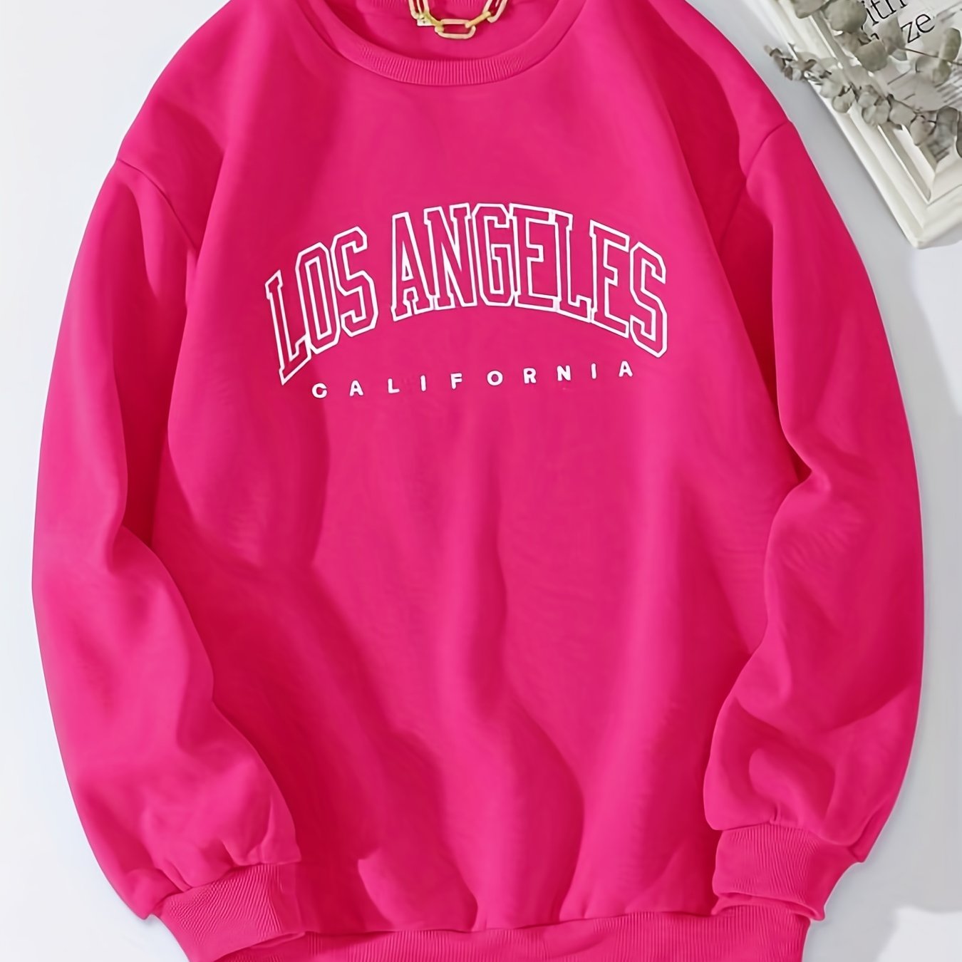 LOS ANGELES Print Pullover Sweatshirt, Casual Long Sleeve Crew Neck Sweatshirt For Fall & Winter, Women's Clothing