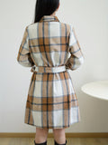 vlovelaw Plaid Print Long Length Shirt, Elegant Button Front Long Sleeve Shirt, Women's Clothing