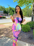 vlovelaw Tie Dye Bodycon Tube Dress, Sexy Backless Stretchy Tube Dress, Women's Clothing