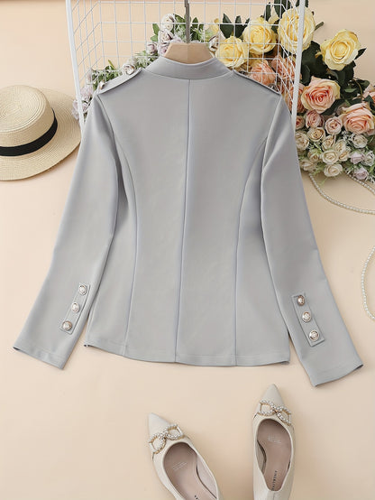 vlovelaw  Button Front Solid Blazer, Elegant Long Sleeve Work Office Outerwear, Women's Clothing