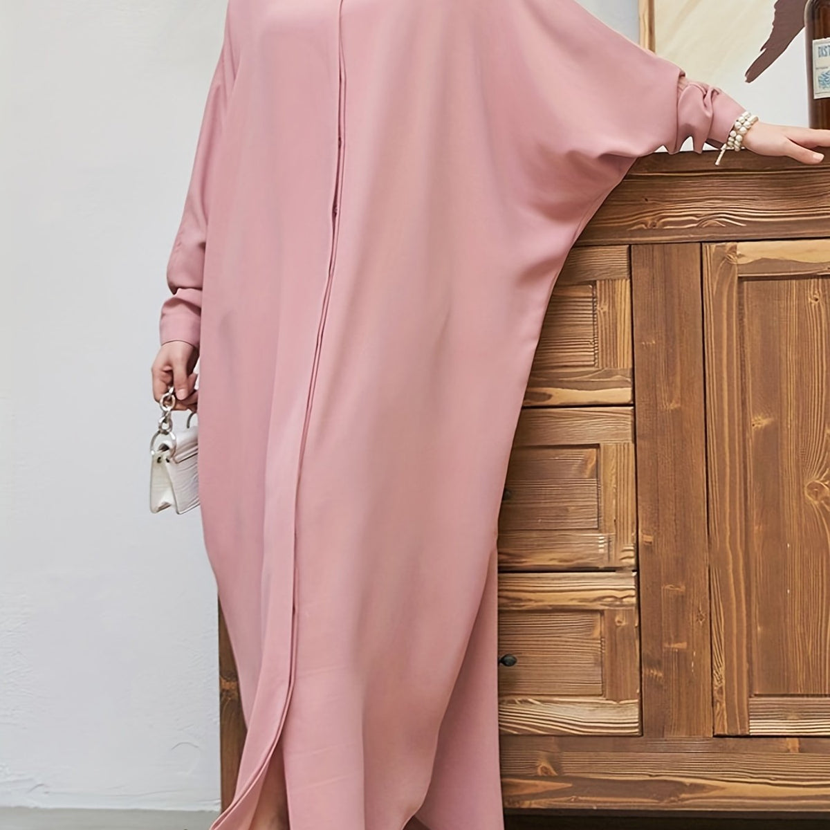 vlovelaw Solid Batwing Sleeve Kaftan Abaya, Elegant Loose Split Maxi Length Dress, Women's Clothing