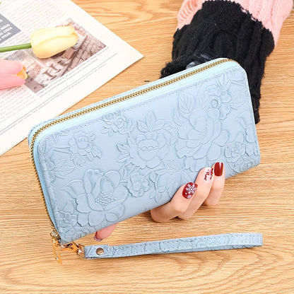 Fashionable Floral Embossed Womens Long Wallet - Durable PU Leather with Multiple Card Slots, Phone Wristlet & Coin Purse - Perfect for Stylish On-the-Go Fashionistas