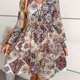 vlovelaw  Floral Print V Neck Dress, Casual Long Sleeve Dress For Spring & Fall, Women's Clothing