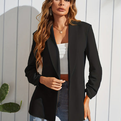 vlovelaw  Solid Open Front Blazer, Casual Lapel Long Sleeve Blazer For Office & Work, Women's Clothing