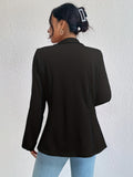 Plus Size Casual Blazer, Women's Plus Solid Three Quarter Sleeve Lapel Collar Single Breasted Blazer Jacket
