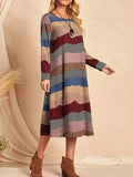 vlovelaw  Striped Crew Neck Dress, Elegant Long Sleeve Dress For Spring & Fall, Women's Clothing