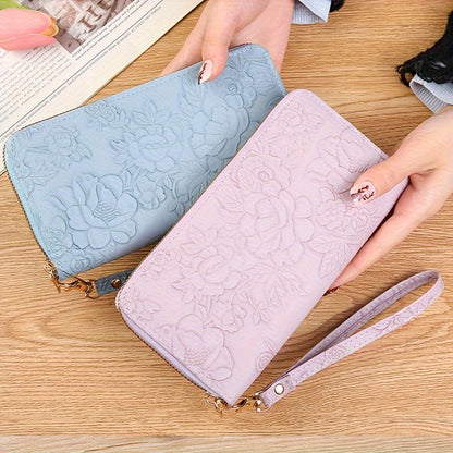 Fashionable Floral Embossed Womens Long Wallet - Durable PU Leather with Multiple Card Slots, Phone Wristlet & Coin Purse - Perfect for Stylish On-the-Go Fashionistas