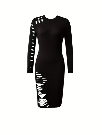 vlovelaw Cut Out Bodycon Dress, Sexy Crew Neck Long Sleeve Dress, Women's Clothing