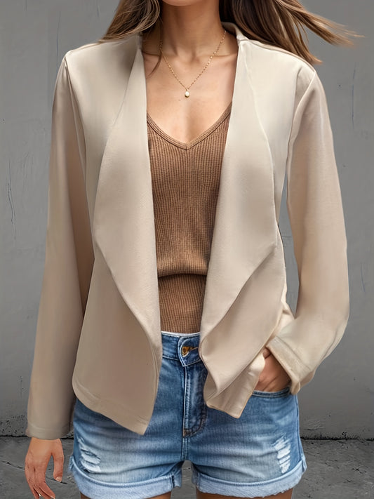 Long Sleeve Open Front Jacket, Casual Jacket For Spring & Fall, Women's Clothing