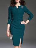 vlovelaw  Split Hem Bodycon Dress, Elegant 3/4 Sleeve Dress For Office & Work, Women's Clothing