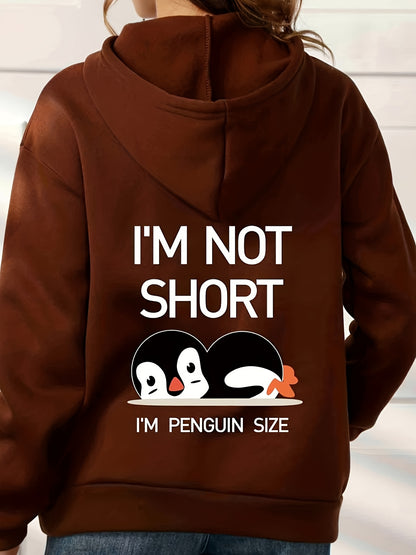 vlovelaw  Penguin Graphic Casual Sports Hooded Sweatshirts, Animal Print Drawstring Hoodies With Front Pocket, Women's Sporty Sweatshirts