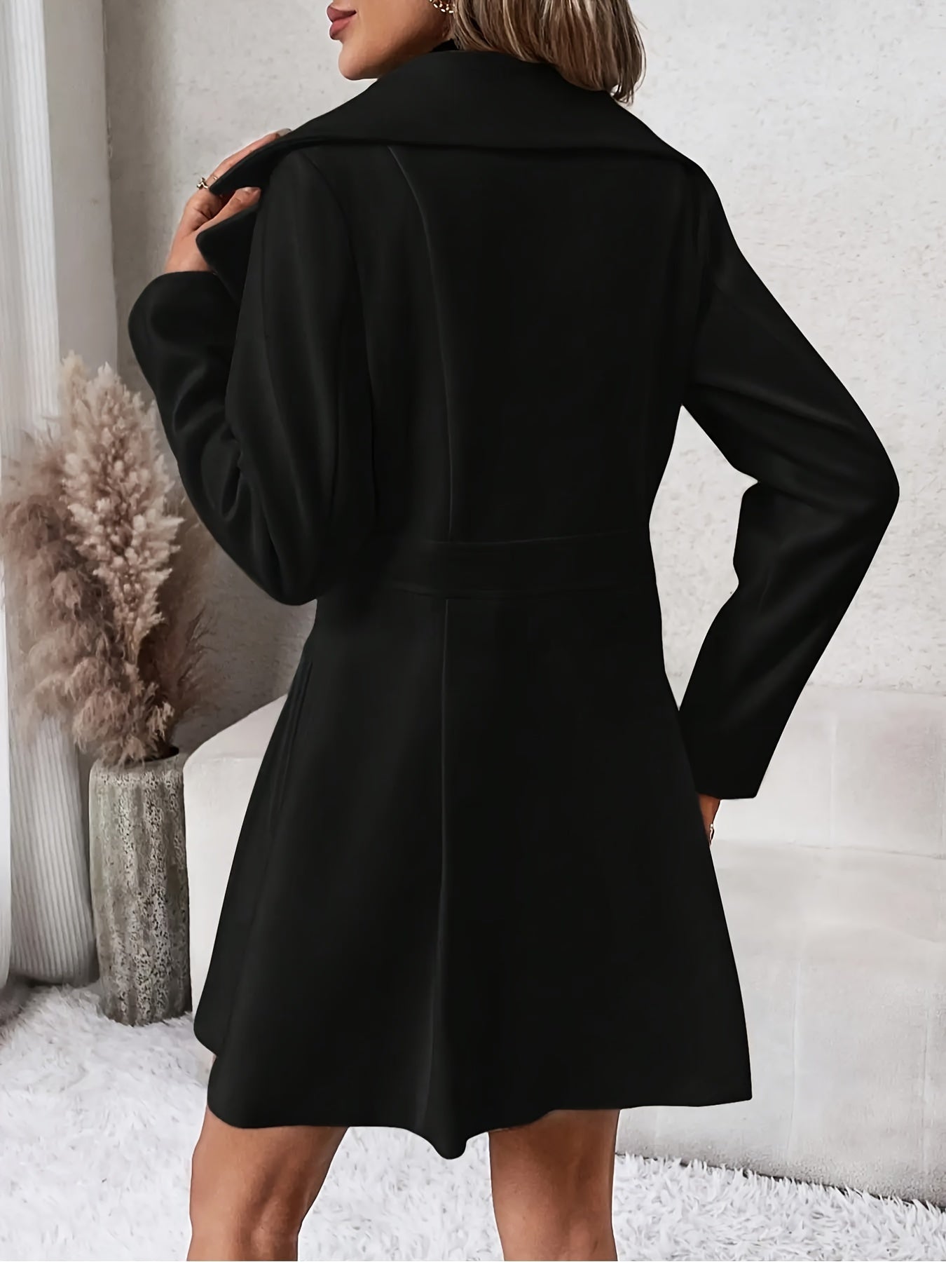 Double-breasted Flare Coat, Elegant Notched Collar Long Sleeve Blazer For Fall & Winter, Women's Clothing