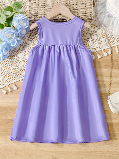 Charming Sleeveless Cartoon Dress for Girls - Crew Neck, Adorable Summer Party Outfit, Perfect Birthday Present.