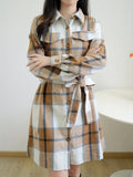 vlovelaw Plaid Print Long Length Shirt, Elegant Button Front Long Sleeve Shirt, Women's Clothing