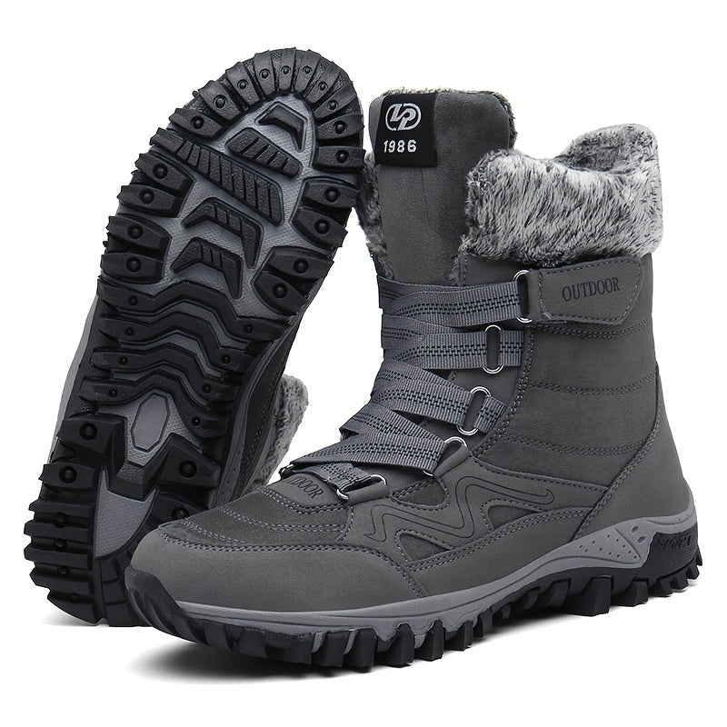 Men's Snow Boots, Winter Thermal Lace-up Shoes, Windproof Hiking Boots With Fuzzy Lining