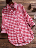 Gingham Print Classic Shirt, Vintage Button Front Long Sleeve Shirt With A Collar, Women's Clothing