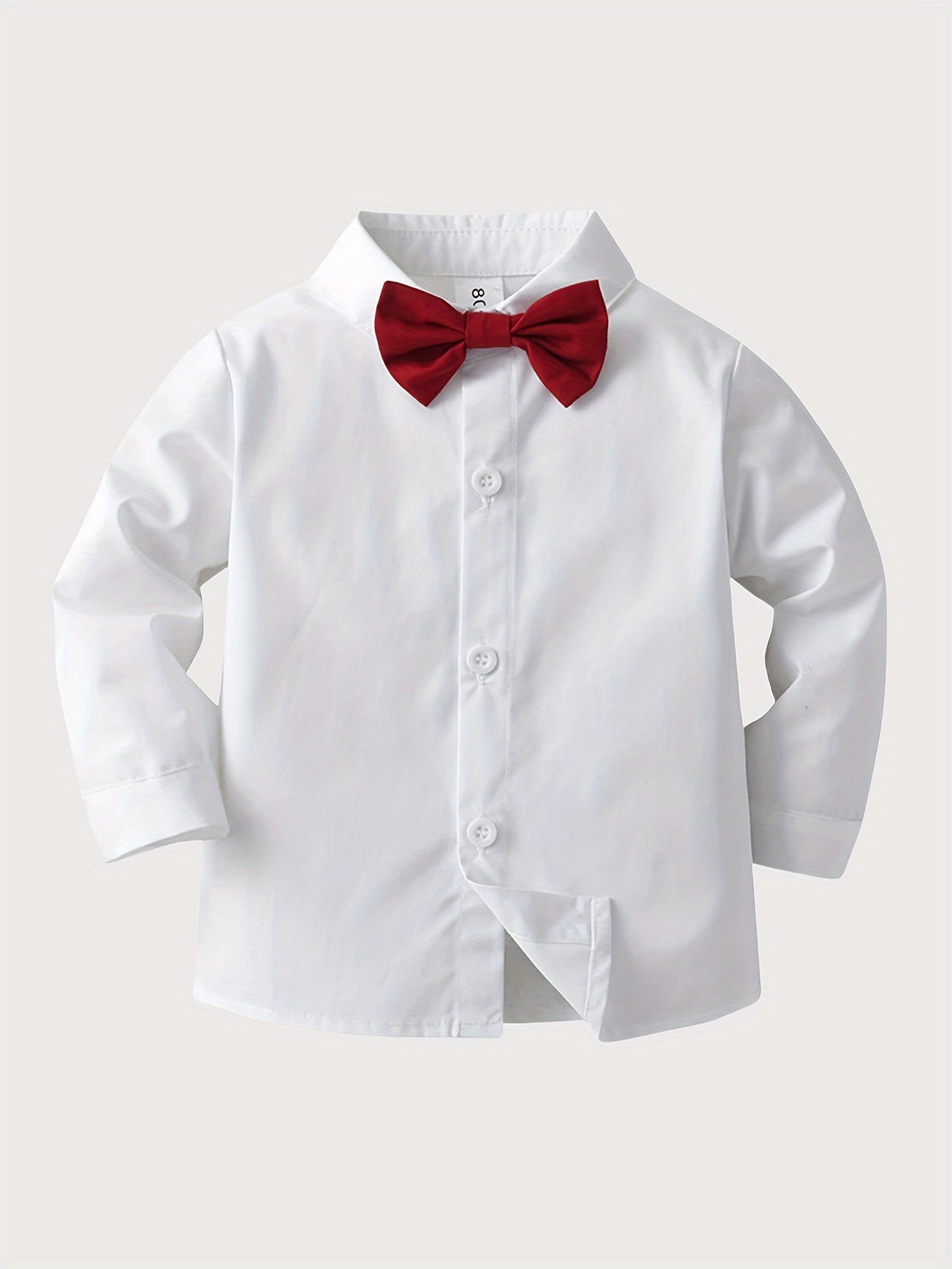 4-Piece Boys Gentleman Outfit Set, Long Sleeve Shirt, Polka Dot Suspenders, Bow Tie, and Pants