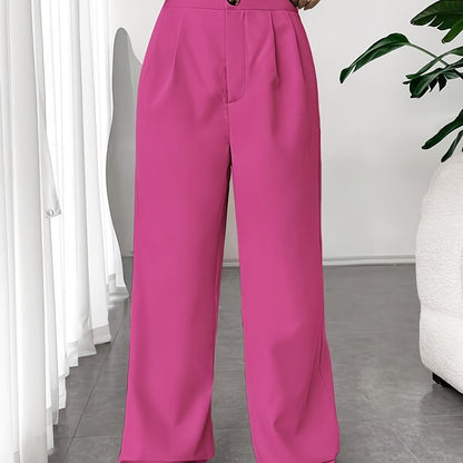 Solid Pleated Wide Leg Pants, Elegant High Waist Long Length Pants, Women's Clothing