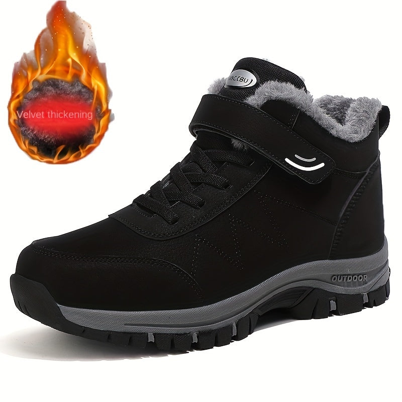 Men's Comfort Winter Hiking Boots - Thermal Plush Lining, Windproof & Durable TPR Sole, Hook and Loop Closure, Ankle Support