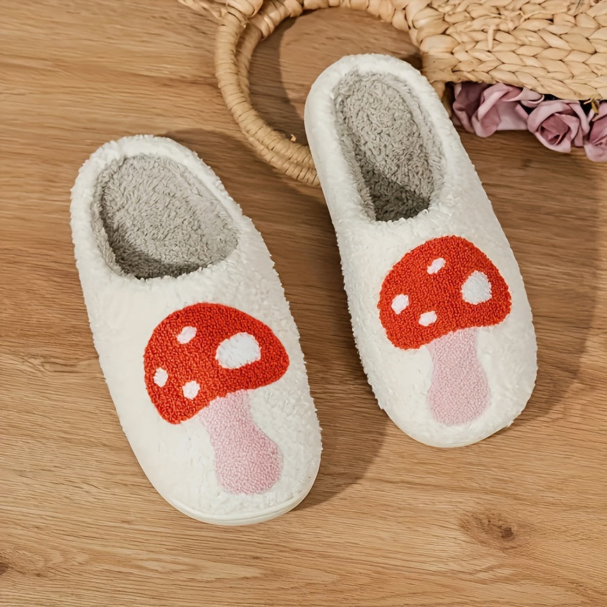 Mushroom Wonderland - Ultra-Soft Plush Slippers with Closed Toe - Cozy Indoor Winter Shoes for Luxurious Comfort