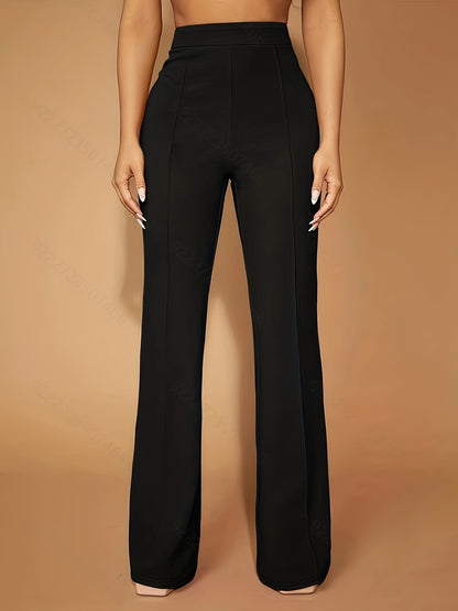 vlovelaw  Solid High Waist Slim Pants, Casual Flare Leg Pants For Spring & Fall, Women's Clothing