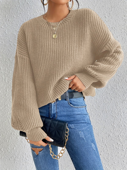 vlovelaw  Solid Crew Neck Pullover Sweater, Casual Long Sleeve Sweater For Fall & Winter, Women's Clothing