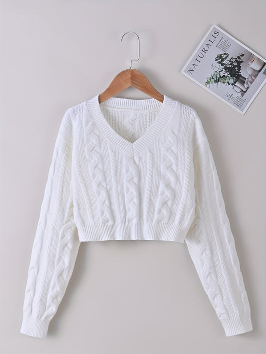 vlovelaw  Girls Elegant Jacquard Knit Crop Length Long Sleeve Knit Pullover Sweater