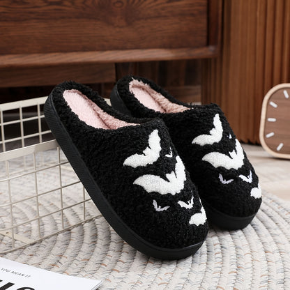 Cozy Halloween Cartoon Slippers - Warm, Plush Open-Toe Home Shoes with Strappy Back Support