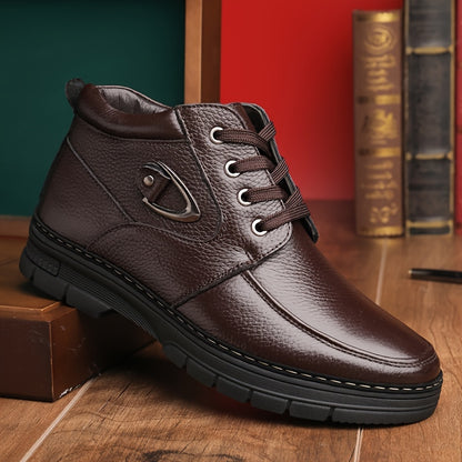 Men's Insulated Leather Boots - Warm, Comfortable Lace-Up Walking Shoes for Everyday Casual Wear